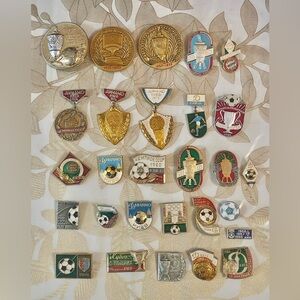 Set Of 28 VTG Soviet-era pins badges related to the Dynamo Kyiv football club